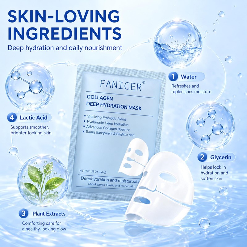 Pack of 5 Collagen Mask, Hydrogel Mask, Moisturising Mask for