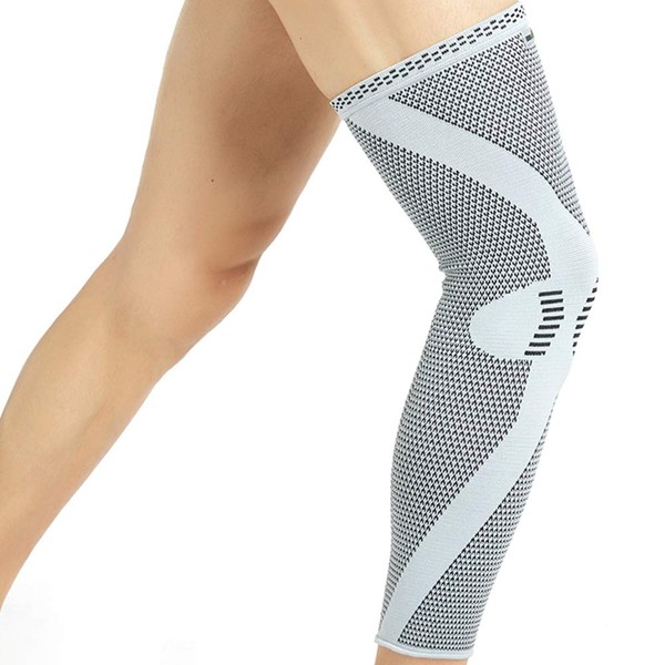 NeoTech Care Leg and Knee Support Sleeve - Bamboo Fiber Knitted Fabric - Elastic & Breathable - Medium Compression - Grey Color - Size S, M, L or XL