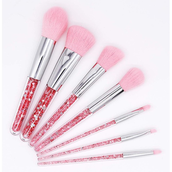 Ranvi 7 Piece Fashion Crystal Glitter Diamond Makeup Brush Set Foundation Cosmetic Brush Tools with Bag - Pink