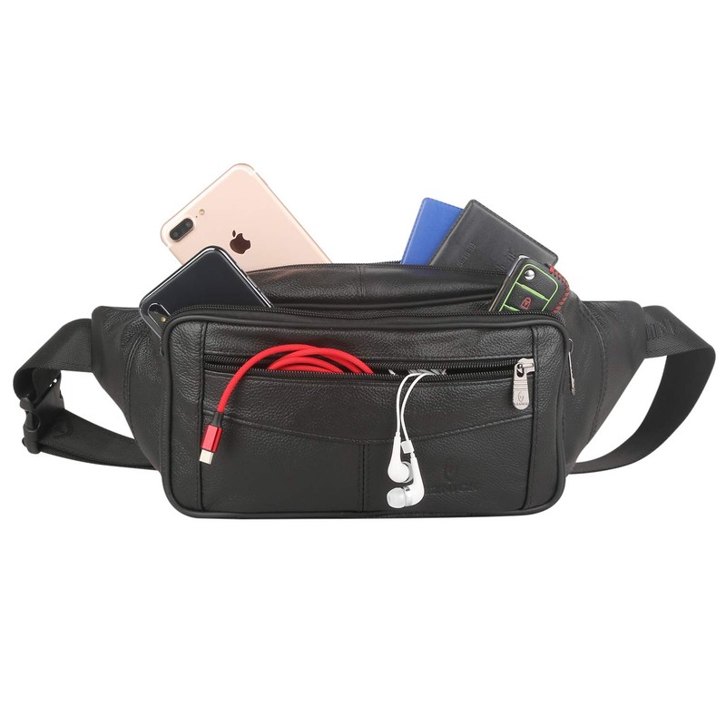 ZZNICK Large Size Genuine Leather Fanny Pack/Waist Bag/Organizer with Adjustable