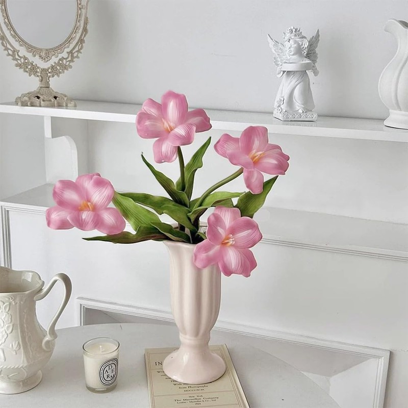 OULIGET Artificial Tulip Silk Fake Flowers,Premium Faux Long Stem Artificial