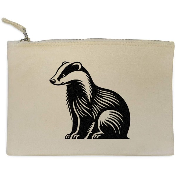 'Sitting Badger' Canvas Clutch Bag/Accessory Case (CL00043425)