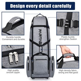 Partage Golf Travel Bag with Wheels,Golf Travel Case for Airlines, 600D Heavy Duty Oxford -Gray