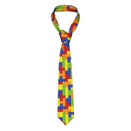 Yrassio Bright Colors Building Blocks Funny Tie For Men Boys, Novelty Skinny Men’s Necktie Fashion Narrow Wide