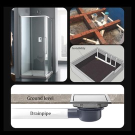 Shower Drain Square Stainless Steel Floor Drain, 15 x 15 cm, Floor Drain Shower, Hair Filter, 2-in-1 Tileable Drain Channel, Shower Drain, with 360° Siphon Odour Trap, for Bathrooms, Cellars, Indoor