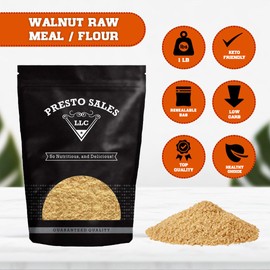 Walnut, Raw Flour/Meal, Californian Luscious, Finely Ground, Fresh, Cooking, Baking, Protein, Fiber, Healthy, Breads, Useful, Packed in a Resealable 1 lb. (16 oz.) Pouch bag by Presto Sales LLC