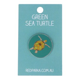 Red Parka Enamel Pin - Green Sea Turtle