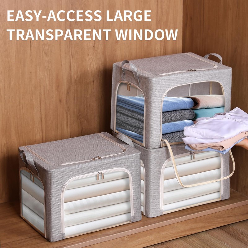 combocube 3-Side Zippered Openings Clothes Storage Bins with Thick Metal