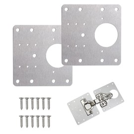 2Pcs Hinge Repair Plate with 12Pcs Screws, Jagowa Cabinet Hinge Repair Brackets Cupboard Door Reinforcement Mounting Plate for Kitchen Furniture
