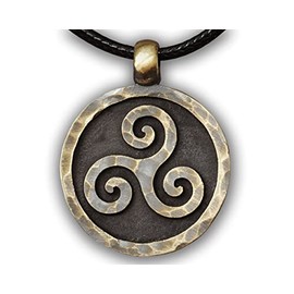 Celtic Triskelion Triskele Spiral of Life Pendant with sring (Brass, Ancient Looking)
