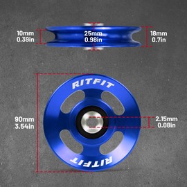 RitFit Aluminum Pulley Wheel for Gym Equipment, 2PCS/ 6PCS Set Power Rack Pulley Attachment, 90mm Aluminum Alloy Bearing Gym Pulley Wheel for Home Gym (Blue 6 pcs)