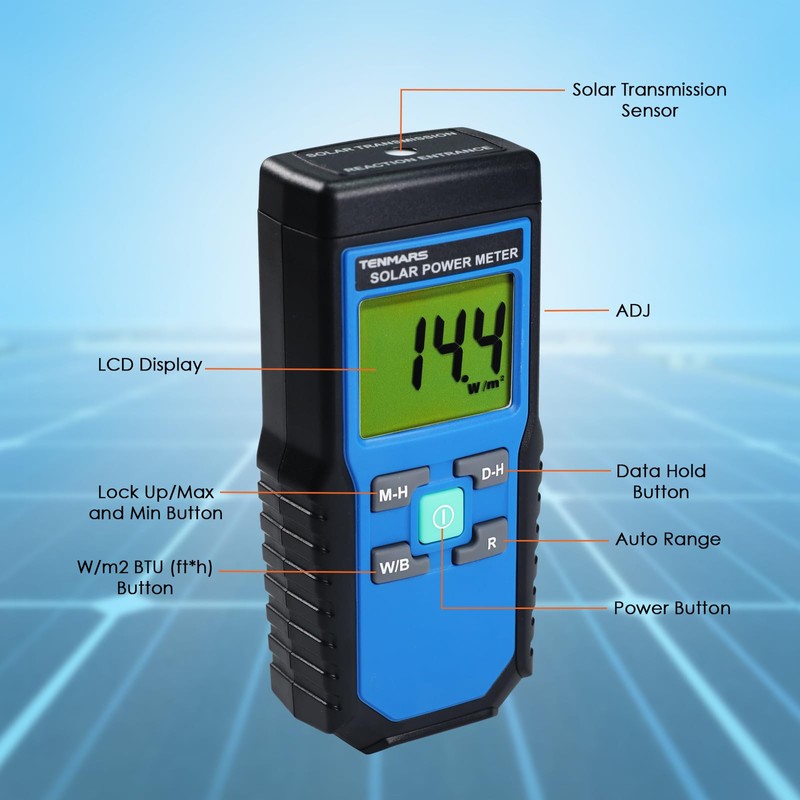 Solar Power Meter, Digital Solar Irradiance Meter Solar Energy Meter,