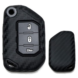iJDMTOY Carbon Fiber Pattern Soft Silicone Key Fob Cover Compatible with Jeep: 2018-up Wrangler JL and 2020-up Gladiator