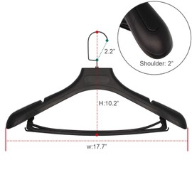 DEDU Suit Hangers for Men 50 Pack Width 17.7", Black Coat Hangers no Shoulder Bump Non Slip for Thick Sweaters, Extra Wide with Pants Bar & Metal Hook