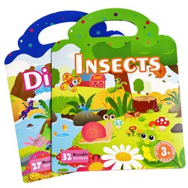 Sticker Books for Toddlers 3+ Years - 3 Sets Reusable Sticker Book, Waterproof for Toddlers, Travel Toys Ages 3+ Girls Boys Birthday Gifts (2)