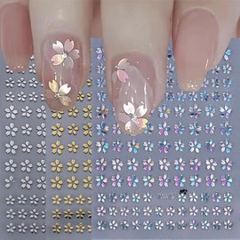 HYWWPFLAY 3 Sheets 3D Cherry Blossoms Nail Stickers, Self - Adhesive 3D Metallic Nail Art Stickers, Silver Gold Laser Sakura Design Nail Decals for Women Girls DIY Manicure Decor Supplies