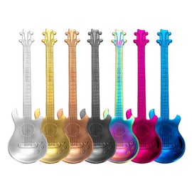 MHDAMAI Guitar Coffee Spoons, Colourful Stainless Steel Dessert Spoons, Pack of 7 Teaspoons, Yoghurt Spoons, Small Home Spoons for Tea, Milk, Coffee, Dessert, Drink, Milkshake