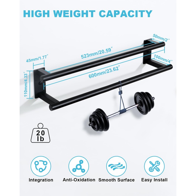 Alise Bathroom Double Towel Bar, 24 Inch Wall Mount Towel