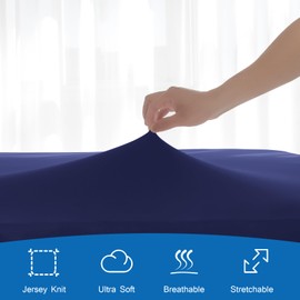 Twin Fitted Sheet Soft Twin Size Fitted Sheets for Kids Up to 14 Inches Deep Procket, Single Size Bed Mattress Sheets Stretchable and Breathable Jersey Knit Cover, Bottom Sheet Only, Navy