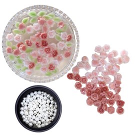 Shefun Flower Nail Parts, Rose Nail Parts, Approx. 100 Pieces, 3D 3D, Small, 0.2 inches (6 mm), Sparkle, Cute, Rose, Spring Flowers, Deco Parts, For Resin, Nail Flowers, Gel Nail Resin Parts (with