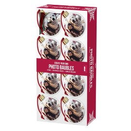 Shot2go Pack of 8 Christmas Photo Baubles Gold/Red - each holds 2 x 65mm photos