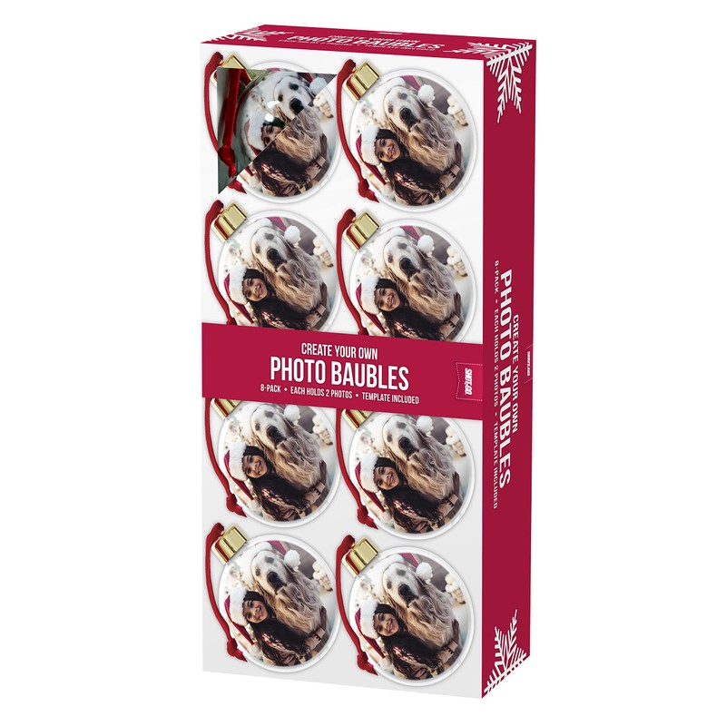 Shot2go Pack of 8 Christmas Photo Baubles Gold/Red - each