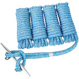 Young Marine 1/2” X 15’ Nylon Dock Lines Marine-Grade Double-Braided Nylon Dock Line with 12” Eyelet.Boat Rope Mooring Rope Dock Line for Boats Under 40 ft (Blue&Gray-4 Pack)
