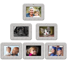 The Original Mini Glitter Photo Christmas Ornaments, Magnetic Easy-Load Picture Frame Ornament, Includes Photo Protectors Plus Hooks for Hanging, Horizontal, Silver 6-Pack
