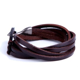 URBAN JEWELRY Deep Coffee Leather Wrap Cuff Men's Genuine Bracelet with Metal Hook Clasp (Brown)