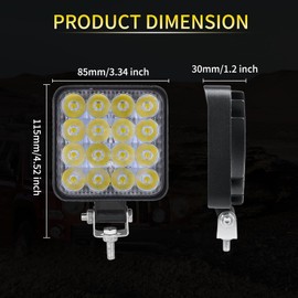 PICAA LED Work Light 2 x 3.3 Inch 48 W Work Light Tractor 12 V 24 V Spotlight Waterproof Work Light LED Additional Headlight for Excavator Tractors Tractor ATV Truck Offroad 4 x 4