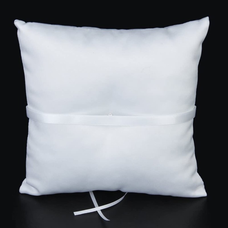 MAGICLULU Double Heart Ring Pillow 18x18cm Satin Ribbon Bridal Wedding