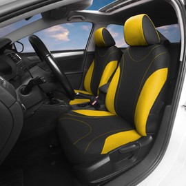 AUTOYOUTH Car Seat Covers Full Set Yellow, Front Bucket Seat Cover with Split Bench for Women Full Set Protectors Universal Fit- 9pcs