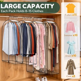 10 Pack Clear Garment Bags for Hanging Clothes 40&50'' Long Clothes Storage Bag with Zippers on Double Sides 10" Gusseted Plastic Clothes Cover for Closet Shirts Coats Dresses Fur Jacket Long Suit