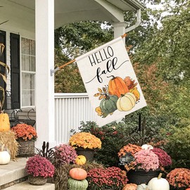 Hello Fall Pumpkin House Flag 28x40 Inch Double Sided, Autumn Sign Seasonal Yard Outdoor Thanksgiving Decor DF310-28