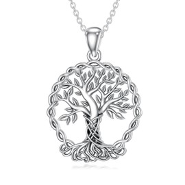 WSX Tree of Life Necklace 925 Sterling Silver Family Tree Pendant Jewellery Mothers Day Birthday Gifts for Women Men