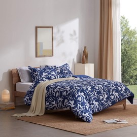 SLEEP ZONE Bedding Duvet Cover Sets Printed Baroque Floral Pattern 120gsm Ultra Soft Zipper Closure Corner Ties, Baroque Blue, Full/Queen (90 x 90 inch | 2 Pillow Shams)