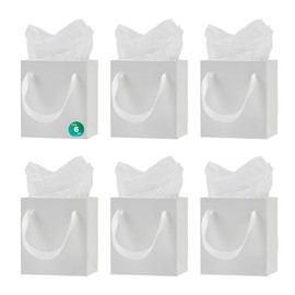 Aosric White Gift Bags with Tissue Paper, 6 Pack, 4x2.8x4.5 Inch
