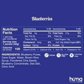 HMA CHIA ENERGY GEL Huma Chia Energy Gel, Blueberries, 12 Gels - Premier Sports Nutrition for Endurance Exercise