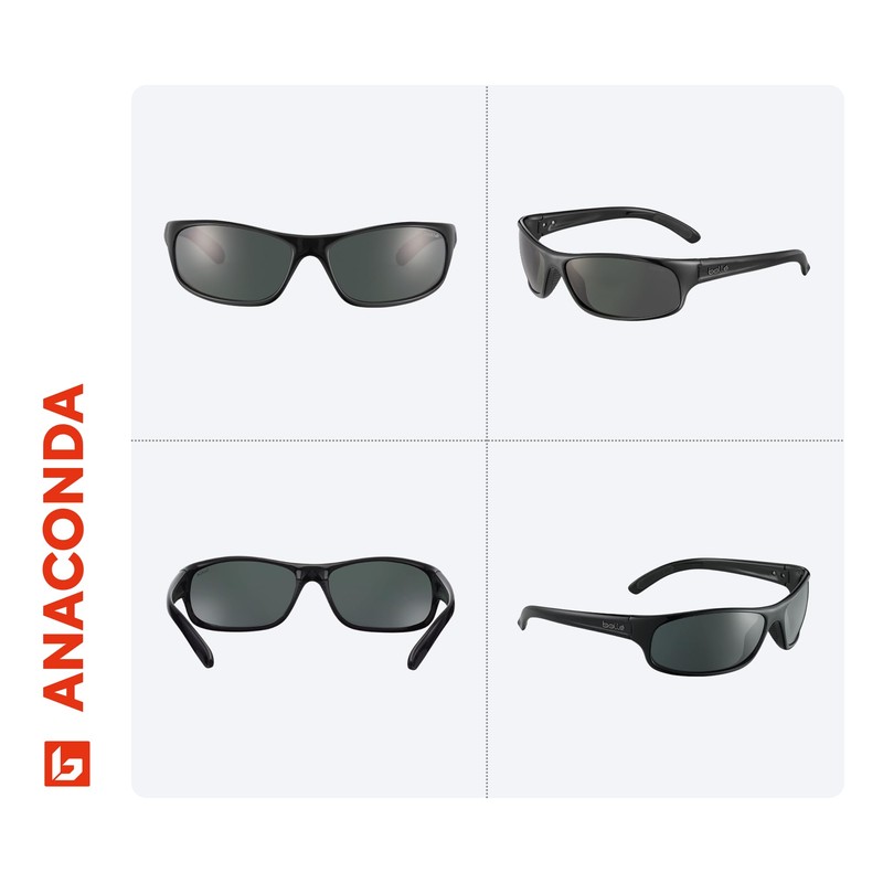 bollé Anaconda Shiny Black/HD Polarized Grey TNS 64MM Rectangular Sunglasses