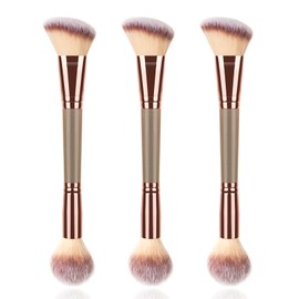3PCS Double Ended Makeup Brush, Round Top Brush for Blush, Slant Brush for Contour and Highlighter