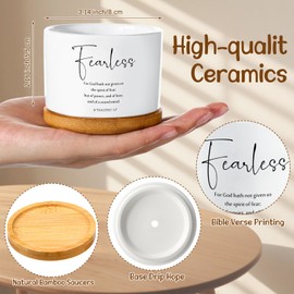 Sieral 10pcs Bible Verse Succulent Pots 3 x 3 x 2 Inch Christian Gift White Ceramic Flower Planter with Bamboo Tray Small Pots Succulent Planters for Patio Garden, Plants Not Included (Fresh)