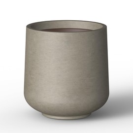 Kante Round Concrete Planter, 13 Inch Dia Barrel-Style Garden Pot with Drainage, Weathered Concrete Finish with Warm Brown Interior, Ideal for Home, Patio and Garden (10.2" Opening)