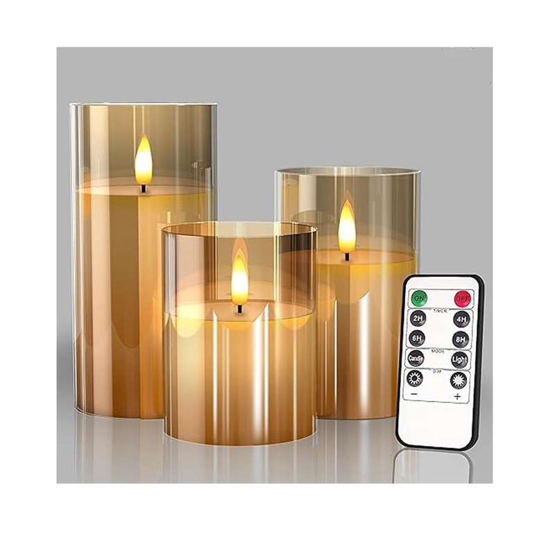 3PCS Velas LED Sin Llama, Velas Decorativas (Cabezal fijo dorado)
