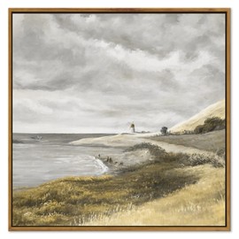 KUVIOKE Vintage Framed Landscape Canvas Wall Art Coastal Classic Wall Prints Modern Farmhouse Bathroom Office Decor - 24"x24" Natural Framed