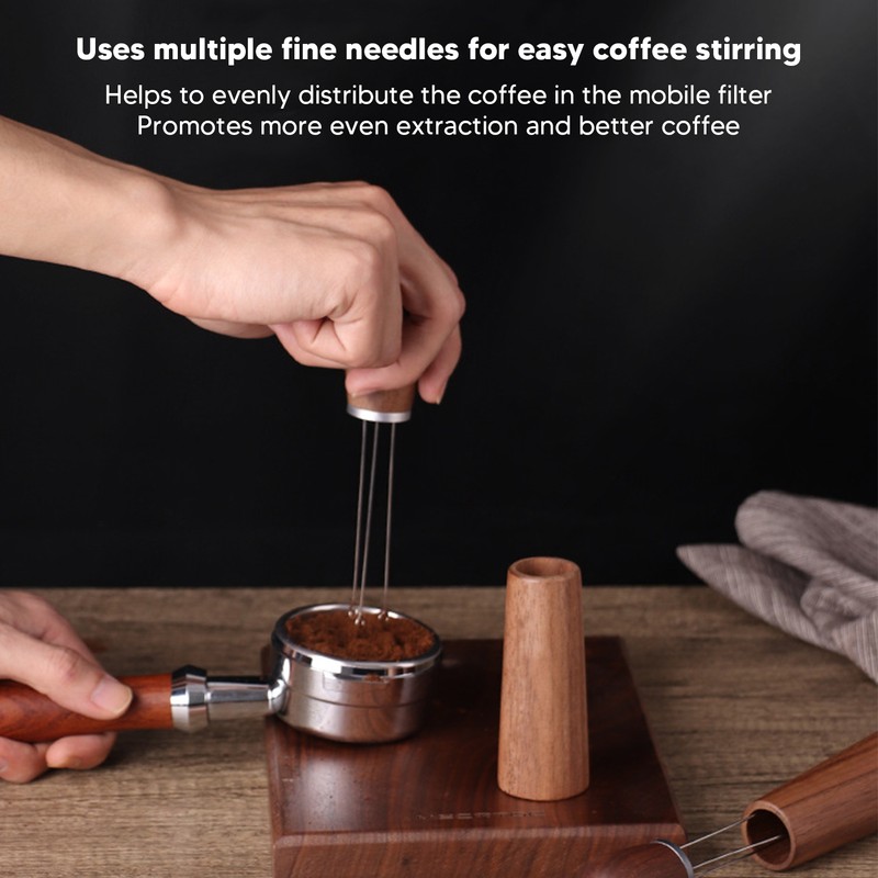 Coffee Distribution Tool Multifunctional Needle Coffee Distributor with Wooden Base