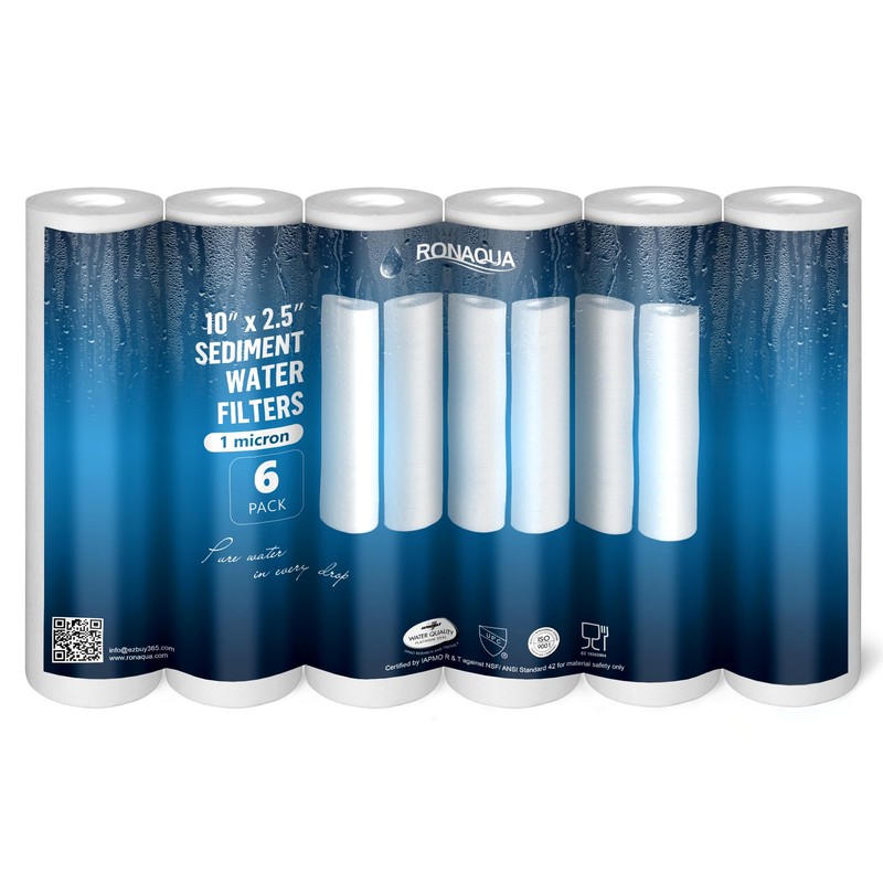 Ronaqua 1 Micron Sediment Water Filter Cartridge 10"x2.5", NSF Certified,