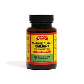 BRAGG Omega-3 Supplement Capsules with DHA and EPA - 60 Vegan Softgels - Sustainably-Sourced Marine Algae - Supports Eye and Brain Health
