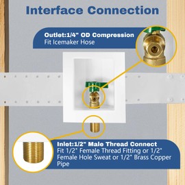 1-PACK GUOFIS Icemaker Outlet Box with 1/2" MIP Sweat Inlet Connect, Ice Maker Box with Pre-installed 1/4-Turn Ball Valve