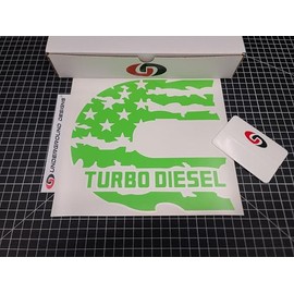 Turbo Diesel C Window Decal 10" American Flag Truck Stickers Fits I6 5.9L 6.7L Ram 2500 3500 (Lime Green)
