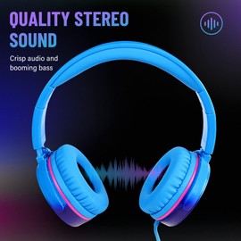 Rockpapa Wired Headphones, 982 Wired Headset On Ear Stereo Headphones with Microphone, Adjustable, Foldable Headphones for Travel/PC/Mac/Laptop/Phone (Blue)